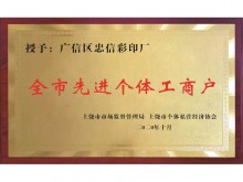 奖牌全市先进个体工商户